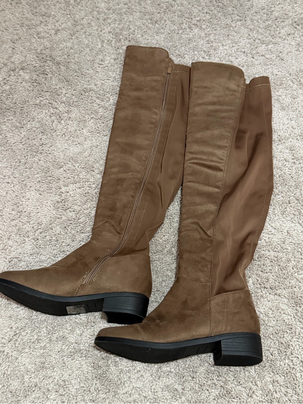 Fashion Nova Brown ThighHigh- stretch zip up Boots
